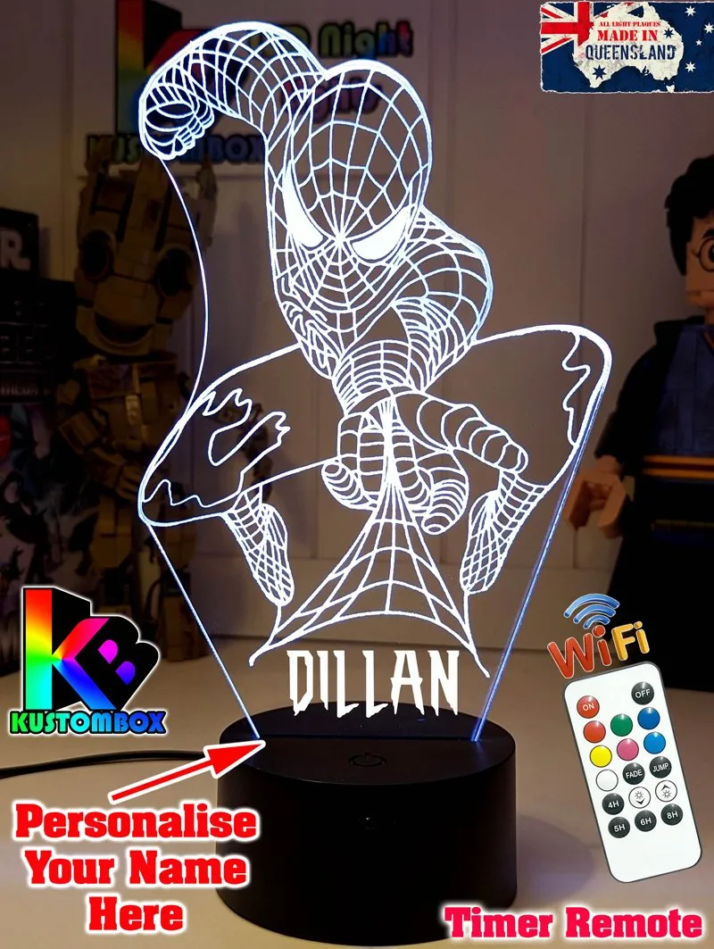 PERSONALISED NAME SPIDERMAN 3D LED Night Light Lamp
