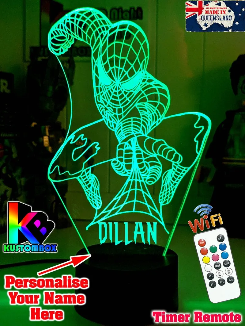 PERSONALISED NAME SPIDERMAN 3D LED Night Light Lamp