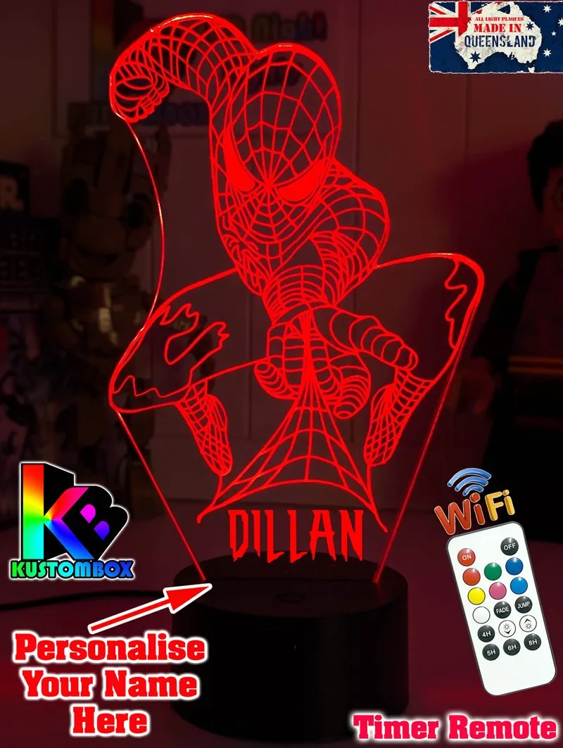 PERSONALISED NAME SPIDERMAN 3D LED Night Light Lamp