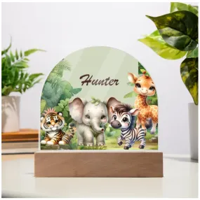 Personalised Safari Acrylic Dome Plaque Wooden Base Night Light
