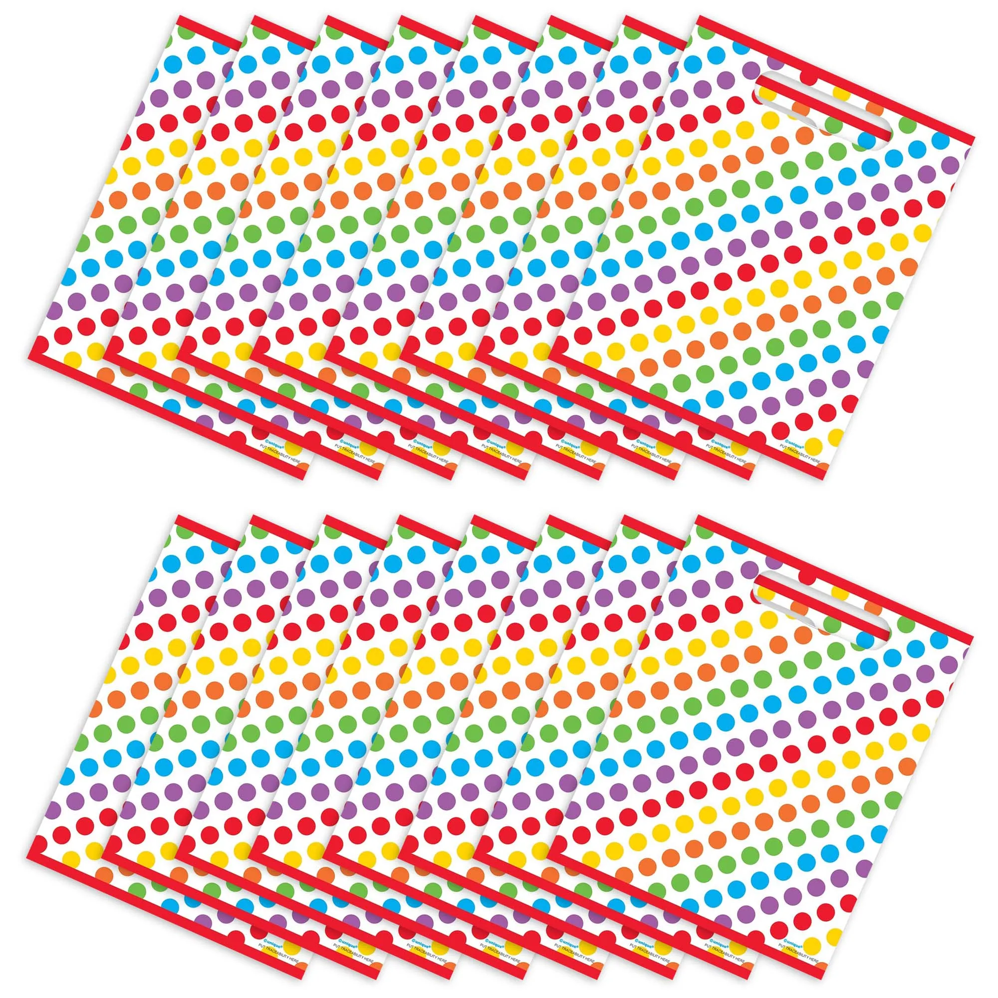 Rainbow Dot Birthday Party Plastic Loot Bags & Party Favor Bags, 11 Inch Size, 16 Count