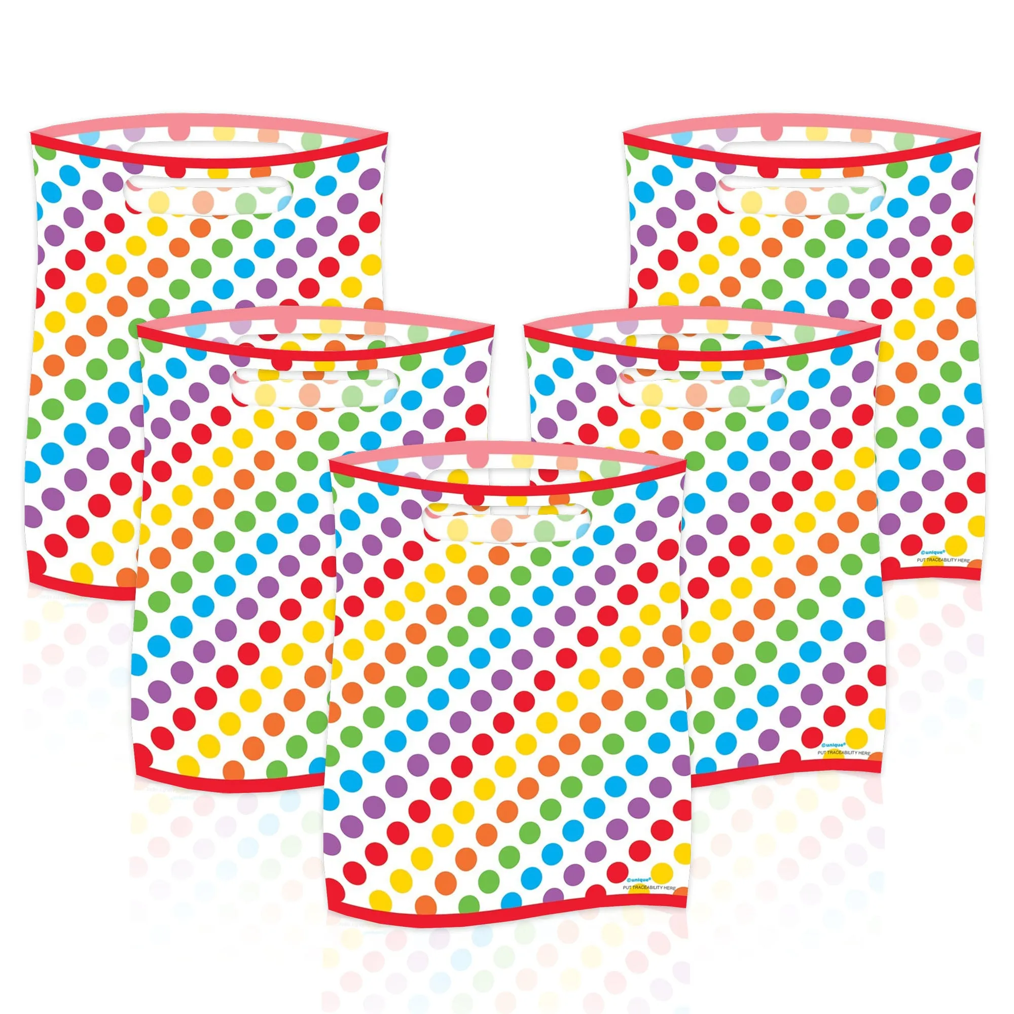 Rainbow Dot Birthday Party Plastic Loot Bags & Party Favor Bags, 11 Inch Size, 16 Count