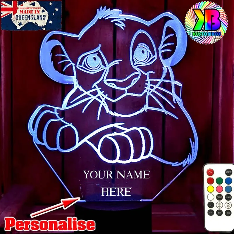Simba King of the Jungle Personalised Name 3D LED Night Light Lamp