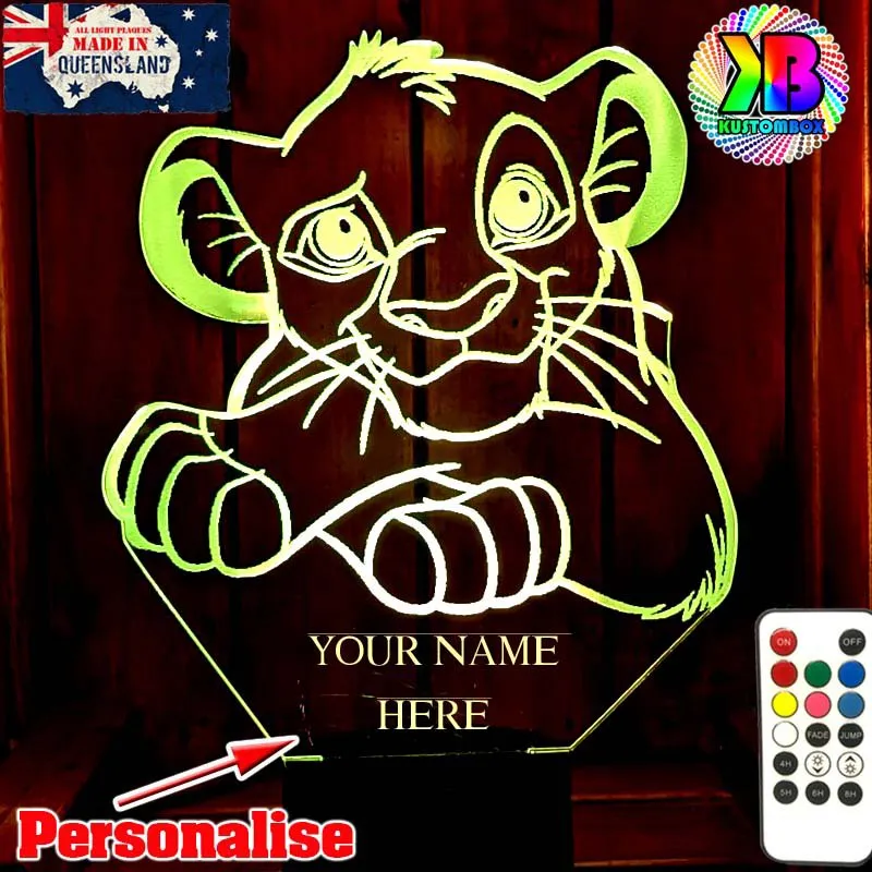Simba King of the Jungle Personalised Name 3D LED Night Light Lamp