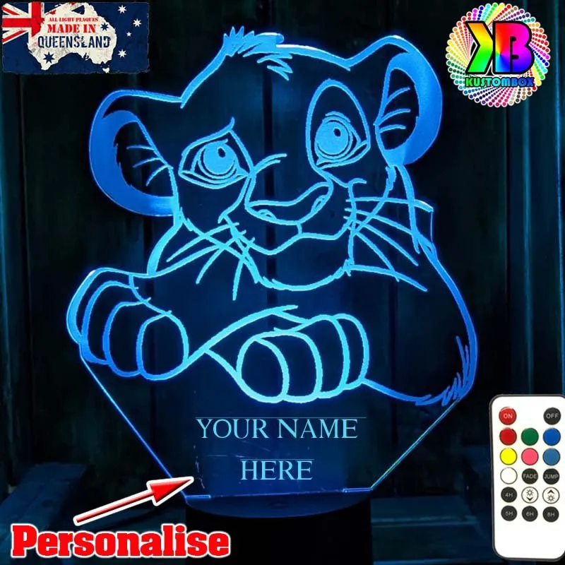 Simba King of the Jungle Personalised Name 3D LED Night Light Lamp
