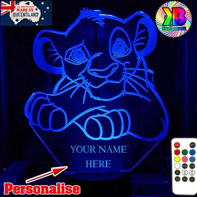 Simba King of the Jungle Personalised Name 3D LED Night Light Lamp