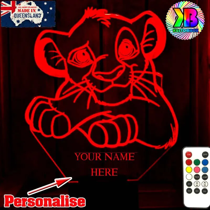 Simba King of the Jungle Personalised Name 3D LED Night Light Lamp