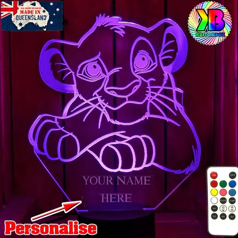 Simba King of the Jungle Personalised Name 3D LED Night Light Lamp