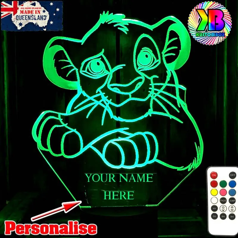 Simba King of the Jungle Personalised Name 3D LED Night Light Lamp