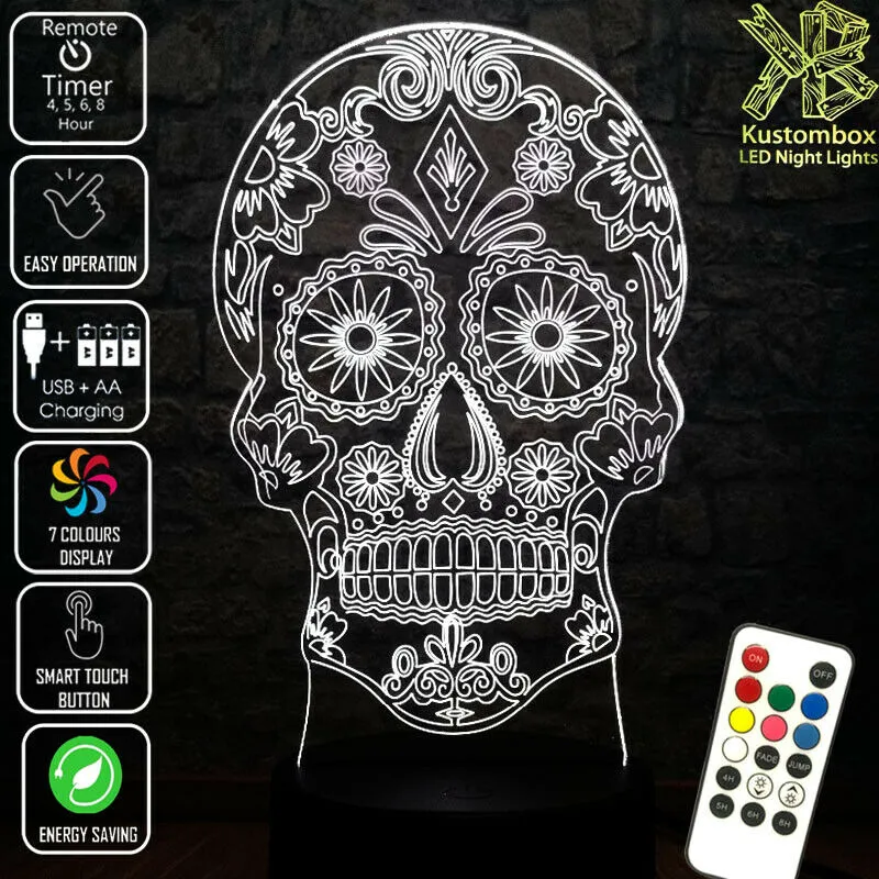 Skull Candy Day Of The Dead 3D LED Night Light Lamp