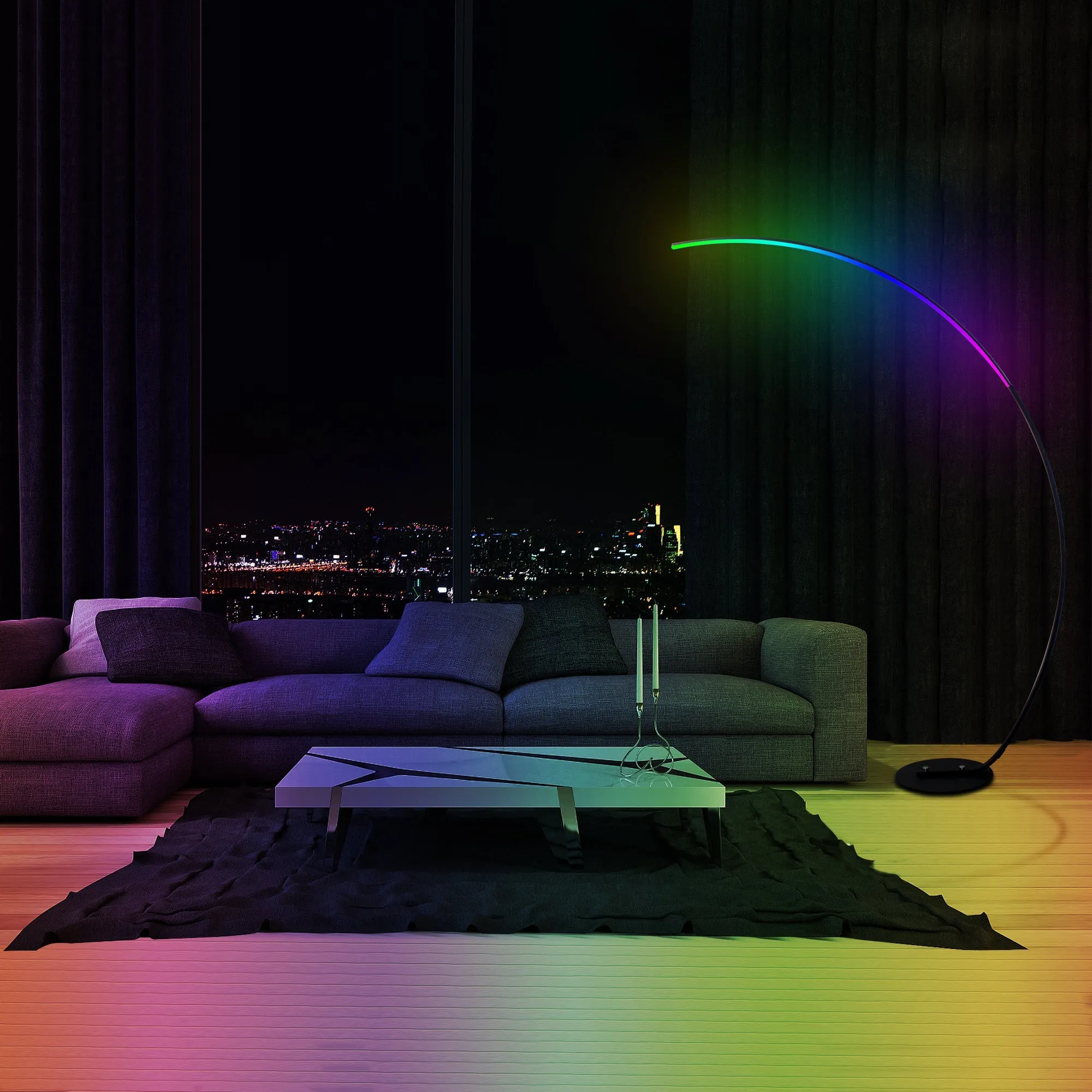 Sleek Modern Curve Floor Lamp with remote