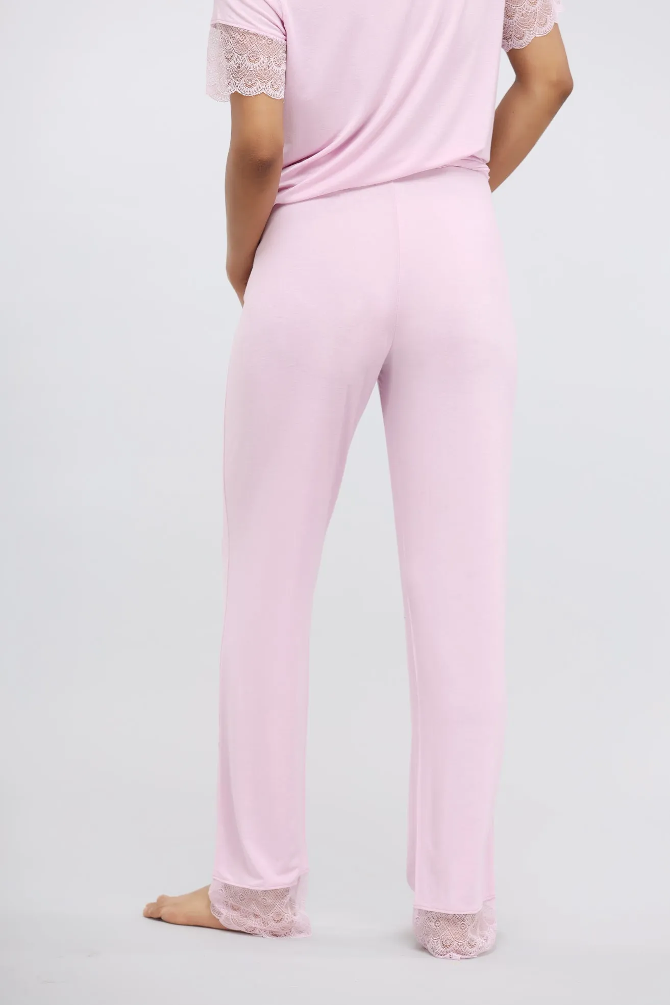 Soft Pink Lace Modal Pajama Set