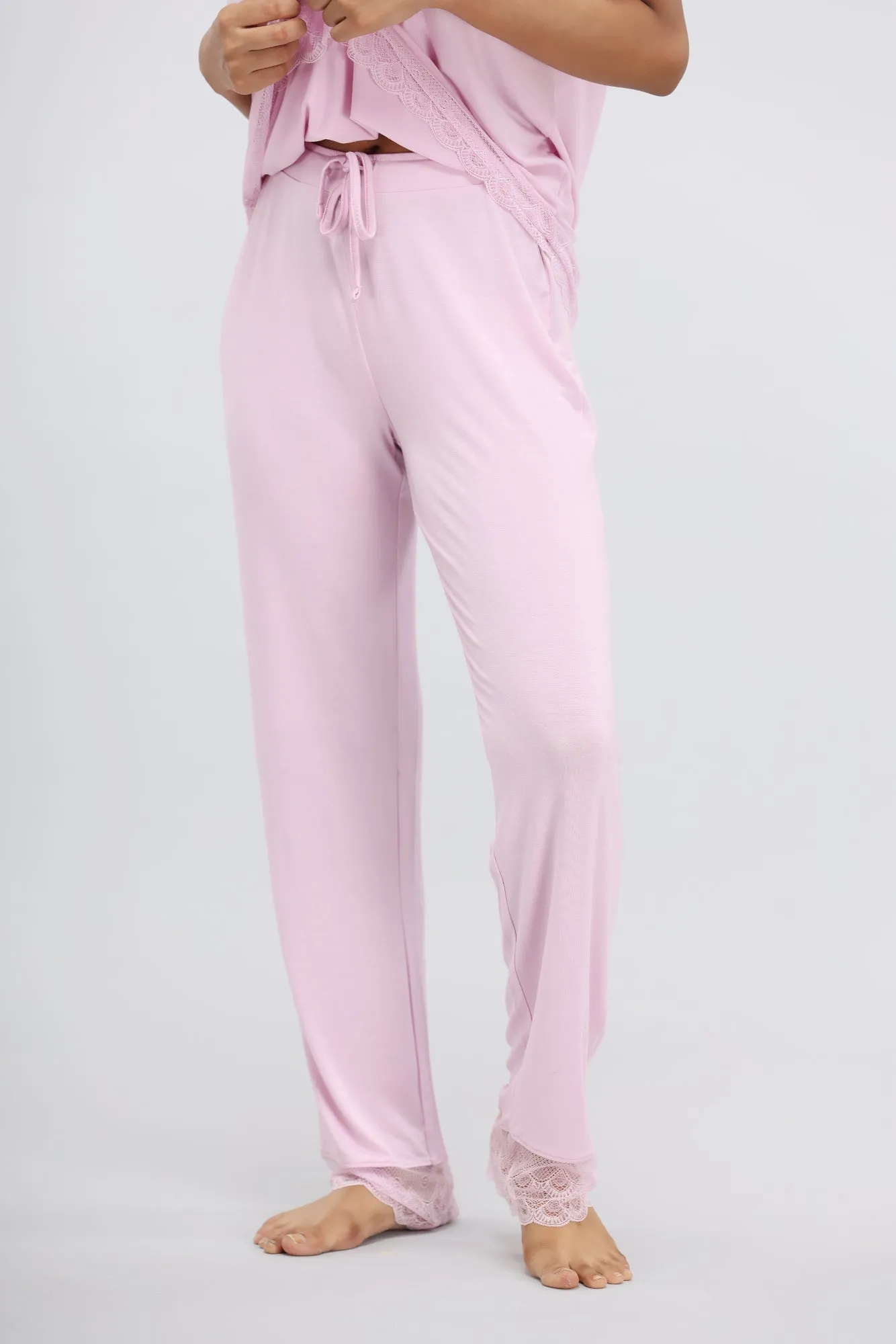 Soft Pink Lace Modal Pajama Set