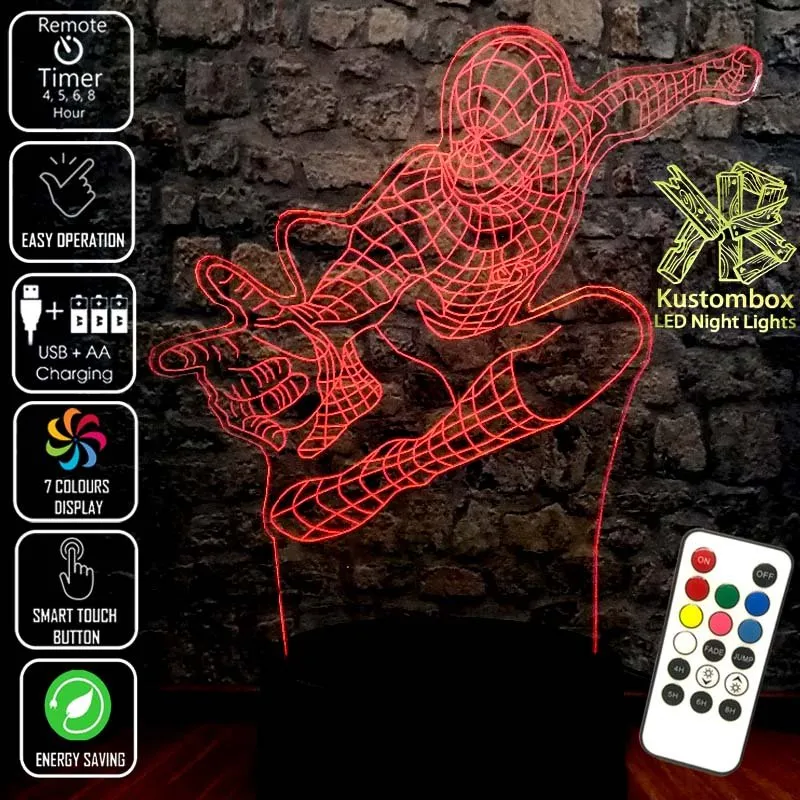 SPIDERMAN Personalised 3D LED Night Light Lamp