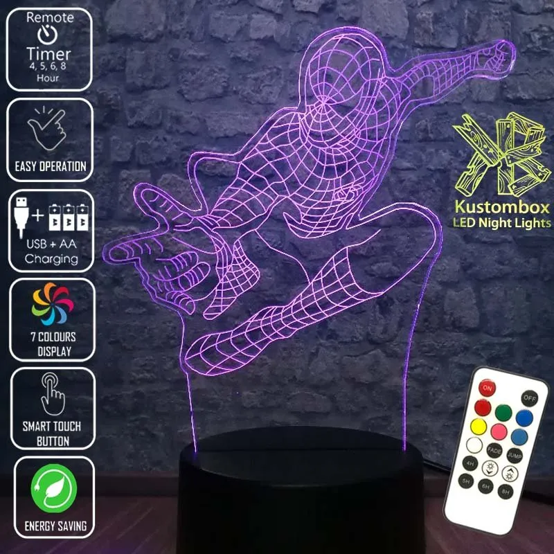 SPIDERMAN Personalised 3D LED Night Light Lamp