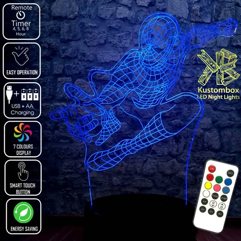 SPIDERMAN Personalised 3D LED Night Light Lamp