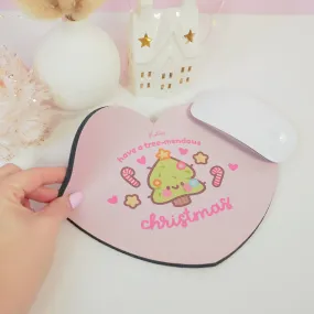 Sprinkle Spruce Mouse Pad | Kawaii Christmas Tree Desk Decor | Festive Pastel Pink Workspace Accessory