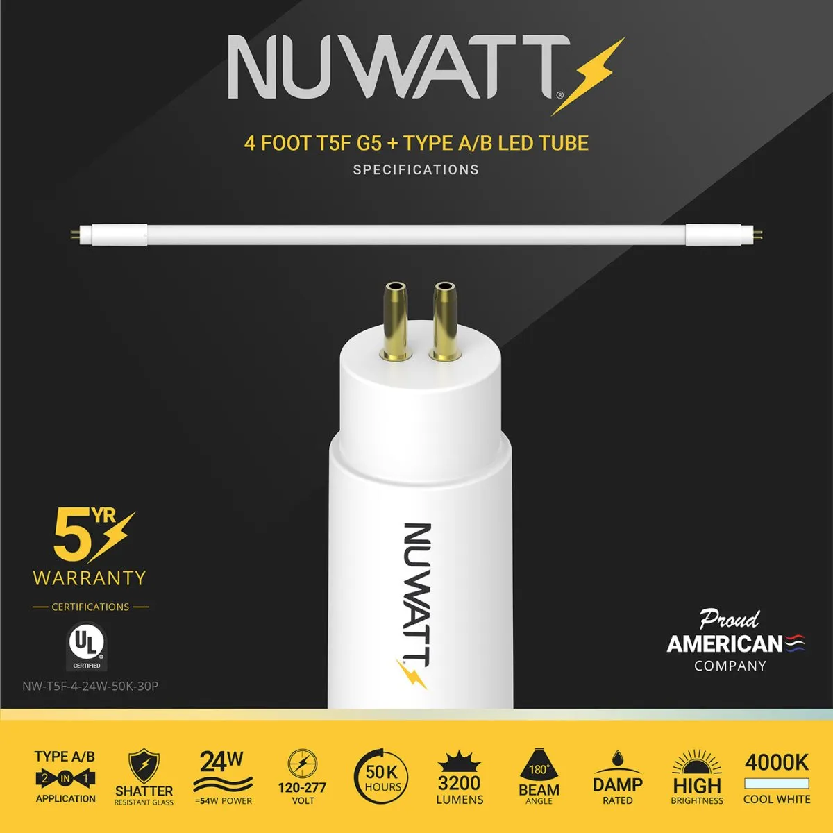 T5 LED Light Lights 4FT - 4000K - Type A&B - Plug and Play or Ballast Bypass - 24W - 3200LM - Double Ended - 30 Pack