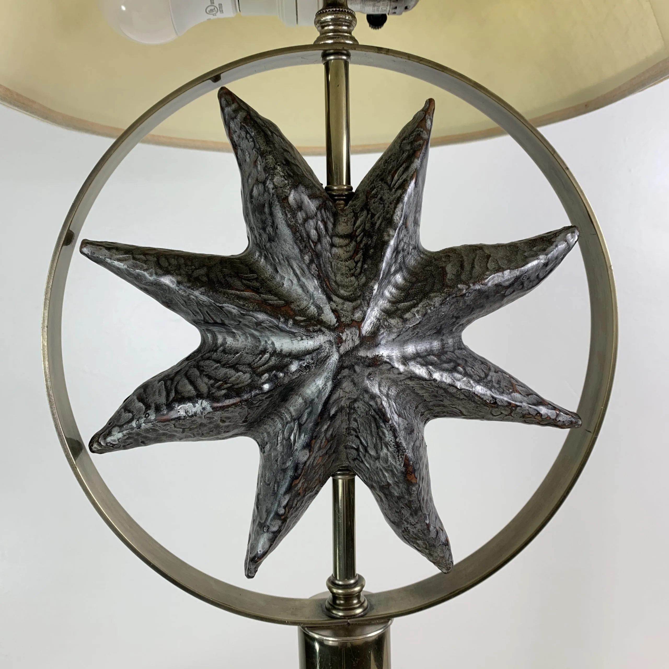Table Lamp, Brass with Pewter Star Design, Tall