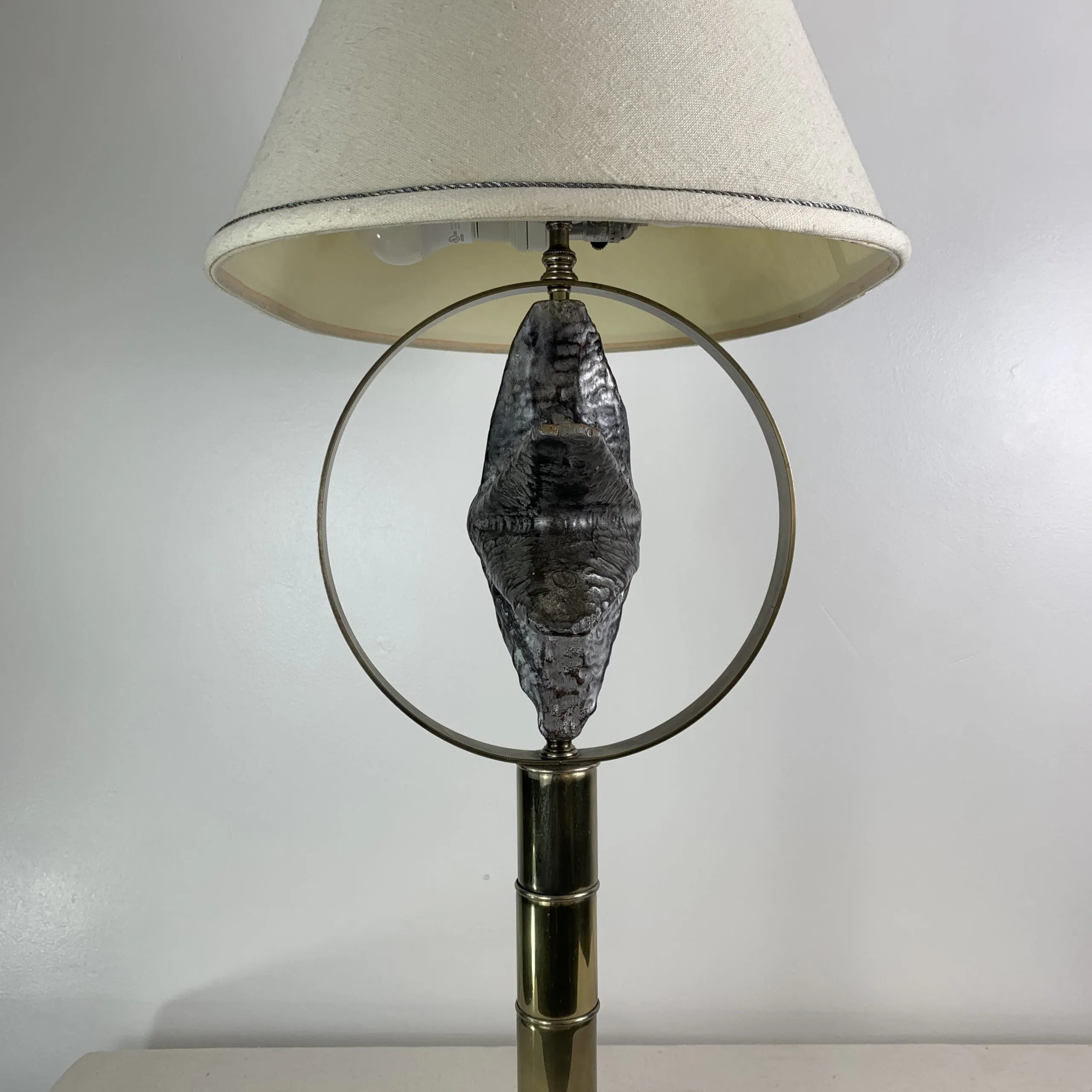Table Lamp, Brass with Pewter Star Design, Tall