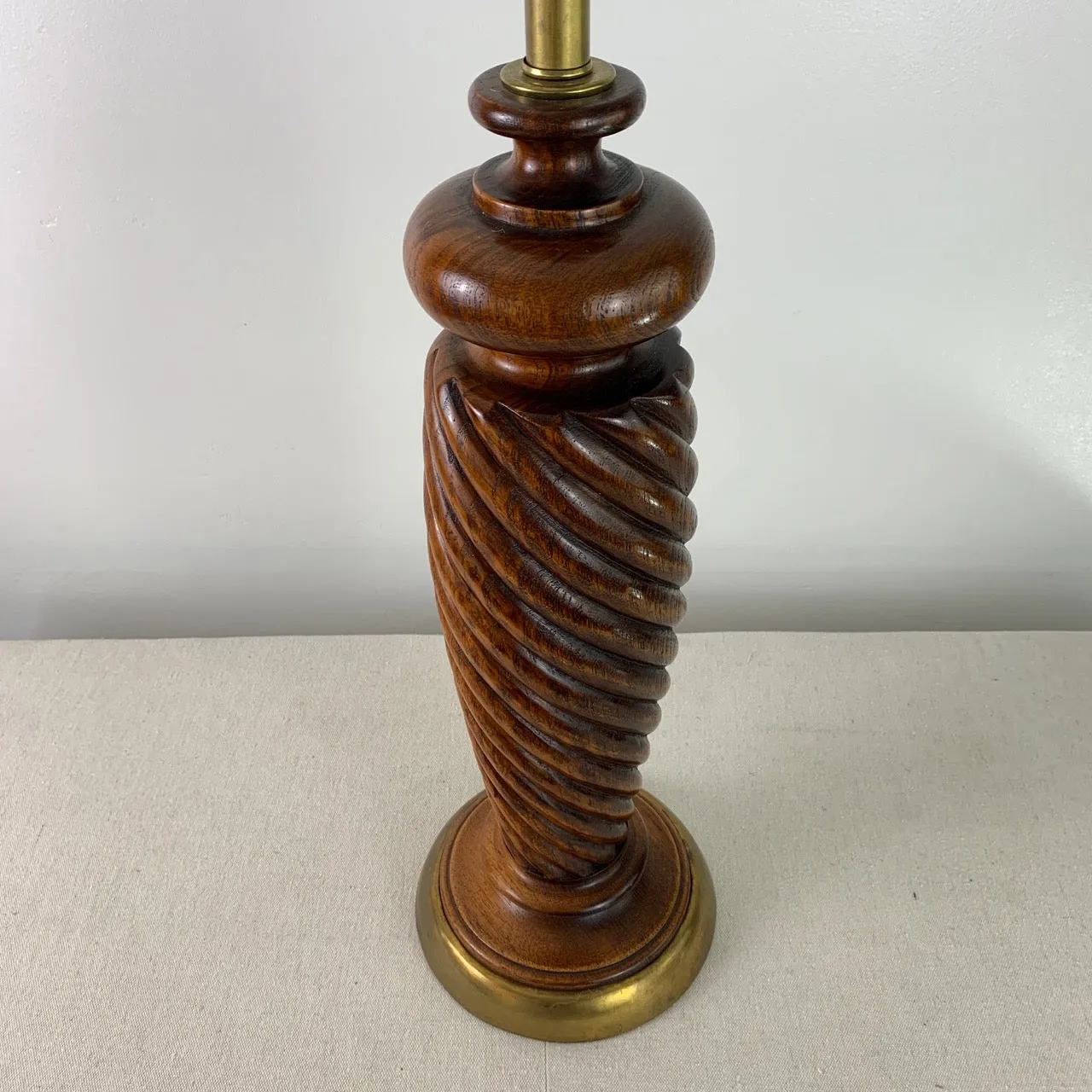 Table Lamp, Wood Barley Twist, Brass Base