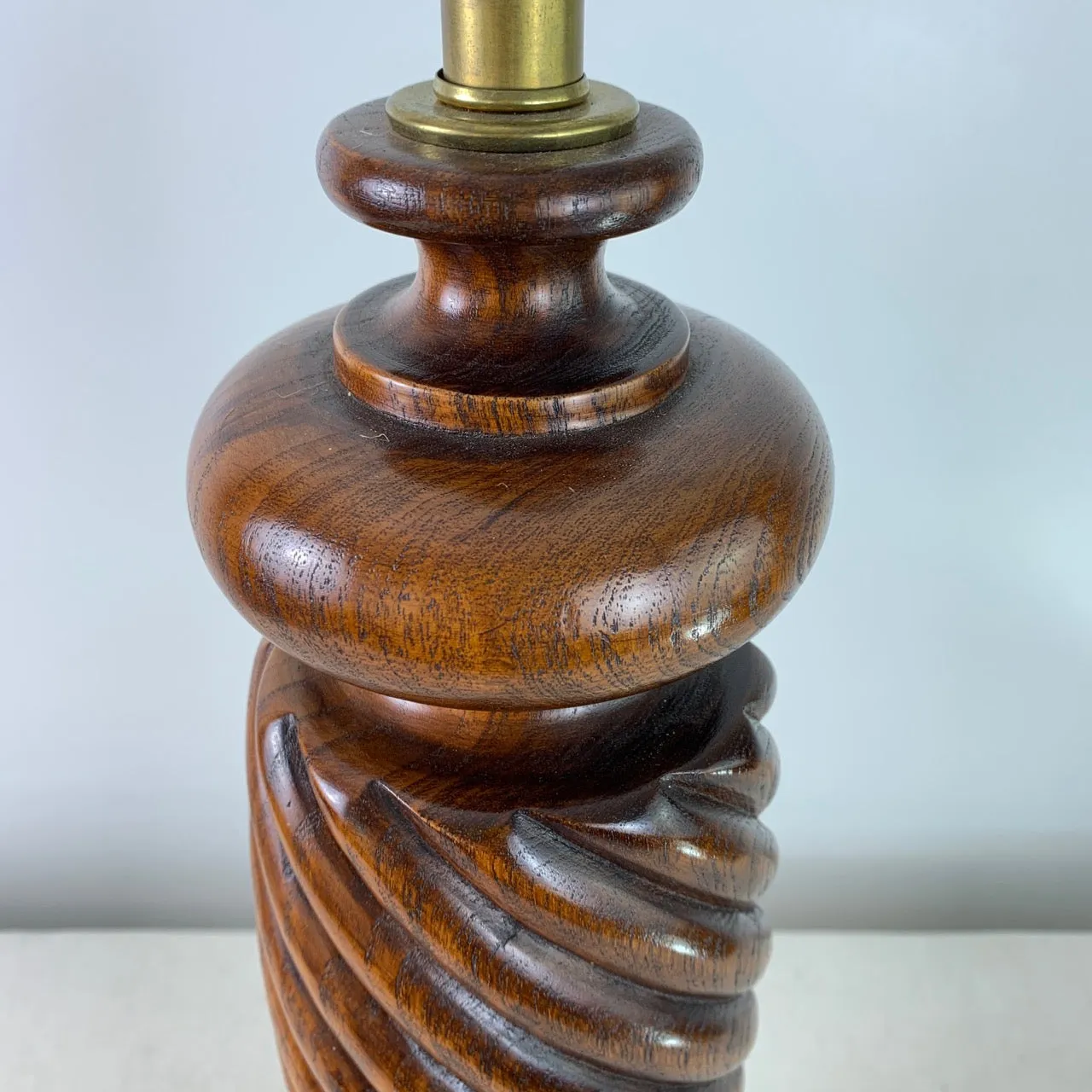 Table Lamp, Wood Barley Twist, Brass Base