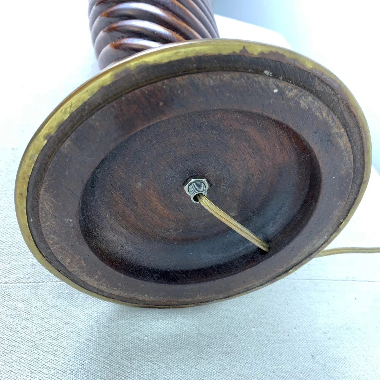 Table Lamp, Wood Barley Twist, Brass Base