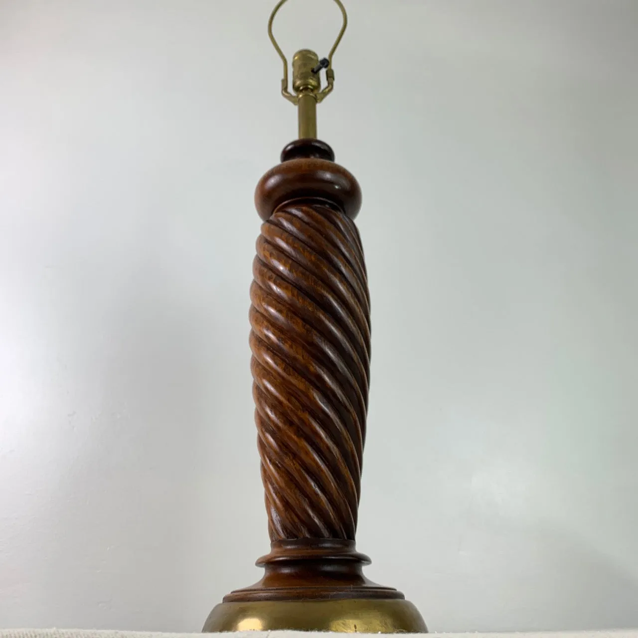 Table Lamp, Wood Barley Twist, Brass Base