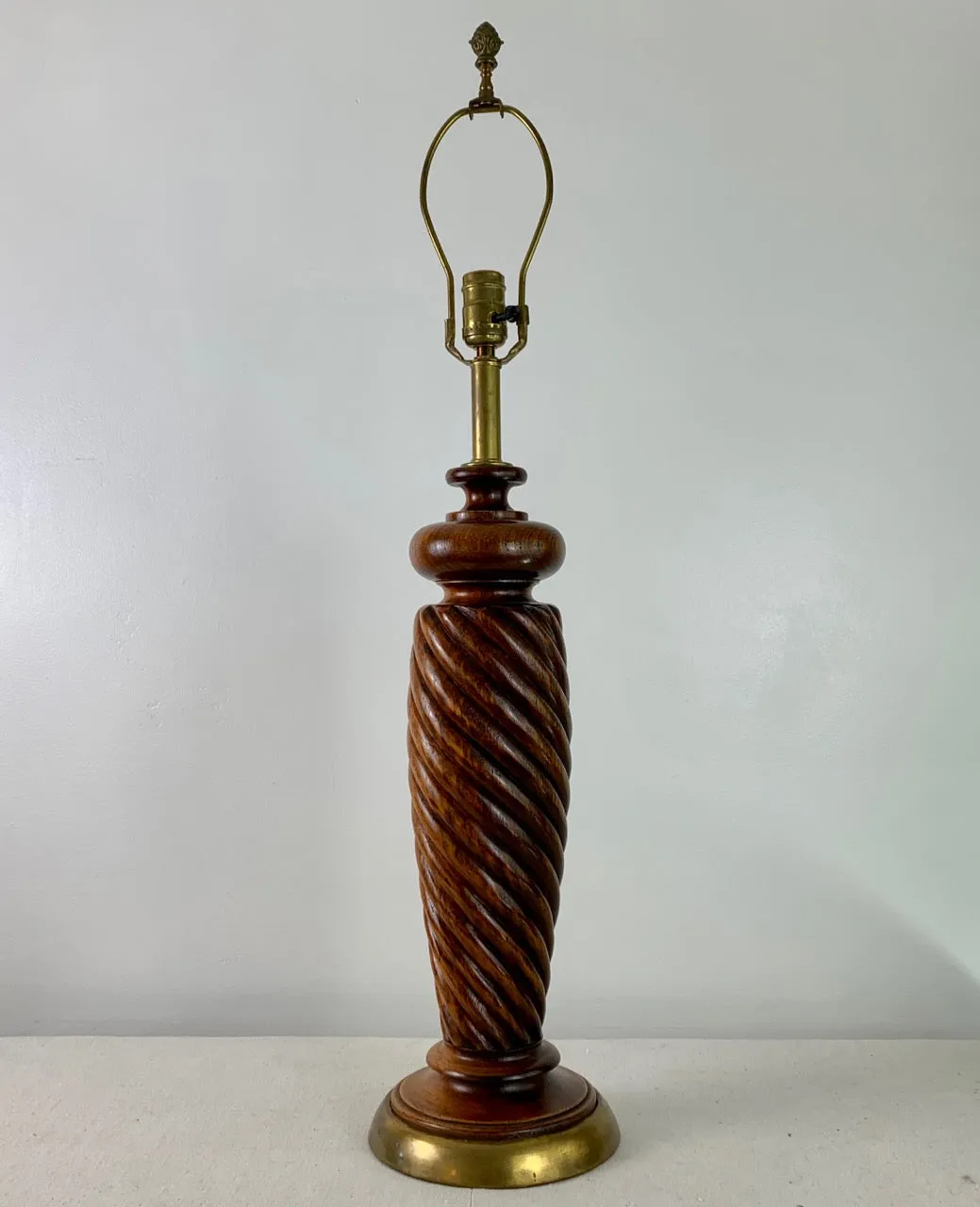 Table Lamp, Wood Barley Twist, Brass Base