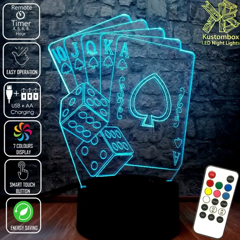 Texas Holdem Poker & Dice Card Game 3D LED Night Light
