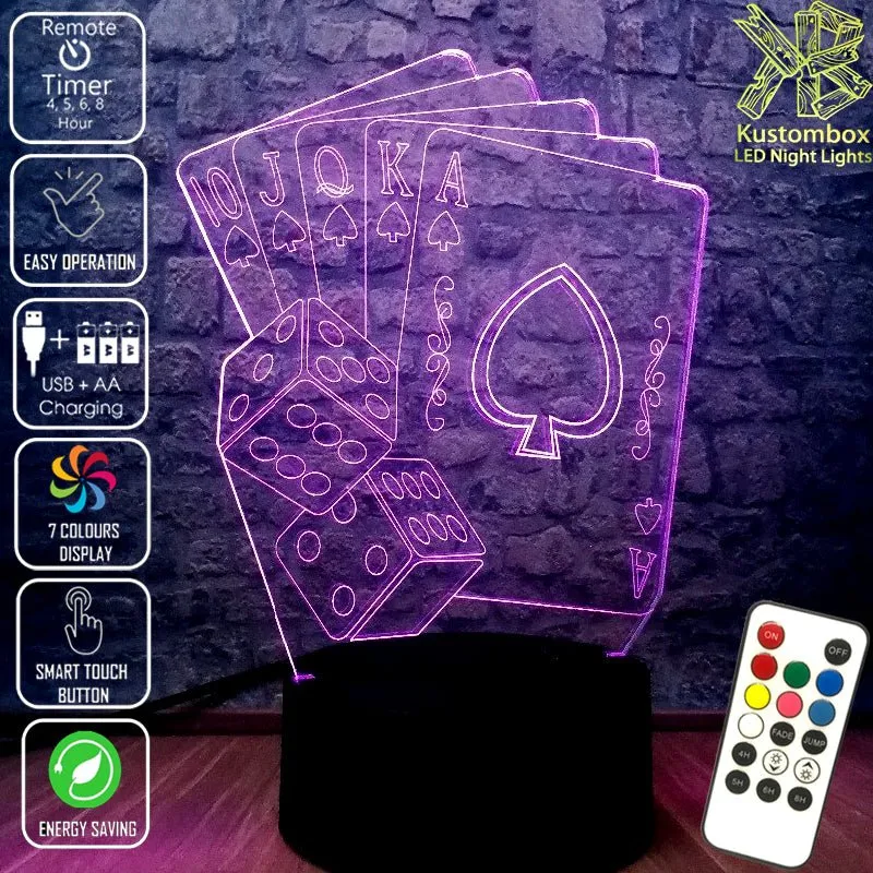 Texas Holdem Poker & Dice Card Game 3D LED Night Light