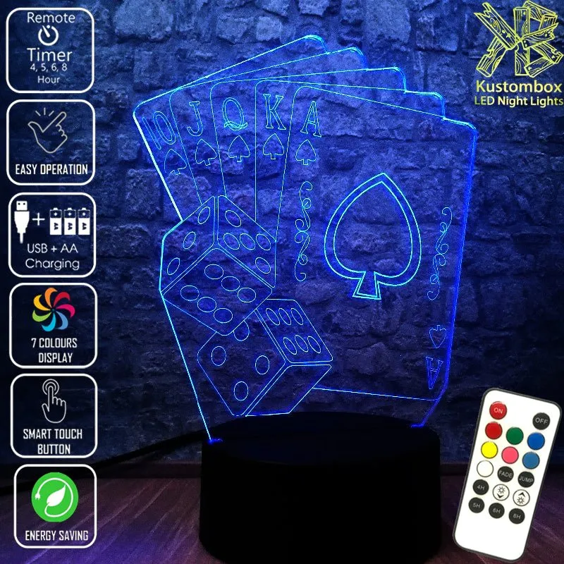 Texas Holdem Poker & Dice Card Game 3D LED Night Light