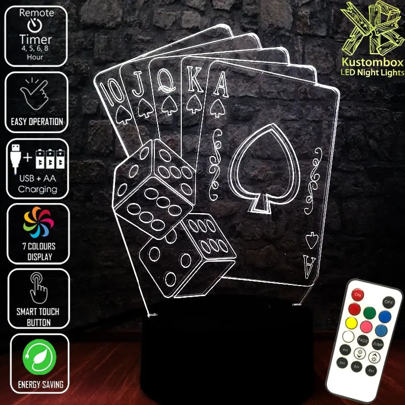 Texas Holdem Poker & Dice Card Game 3D LED Night Light