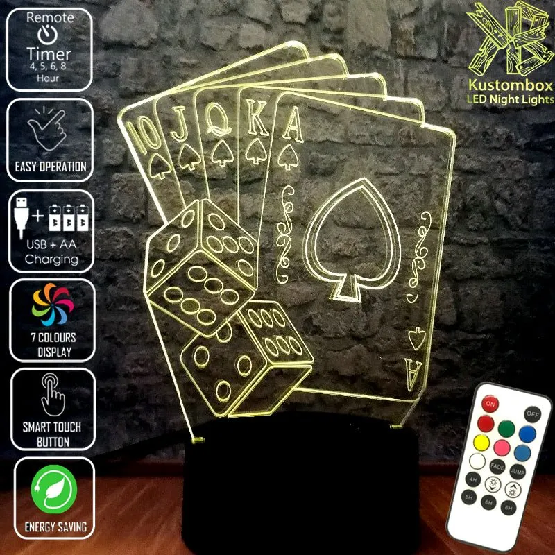 Texas Holdem Poker & Dice Card Game 3D LED Night Light