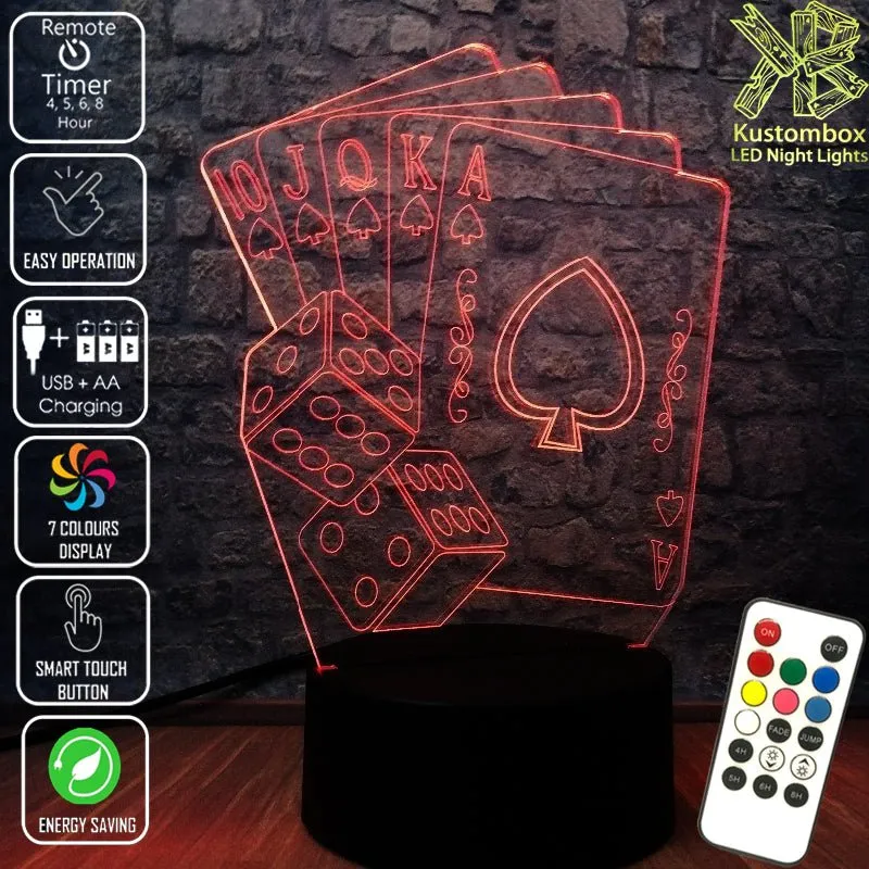 Texas Holdem Poker & Dice Card Game 3D LED Night Light