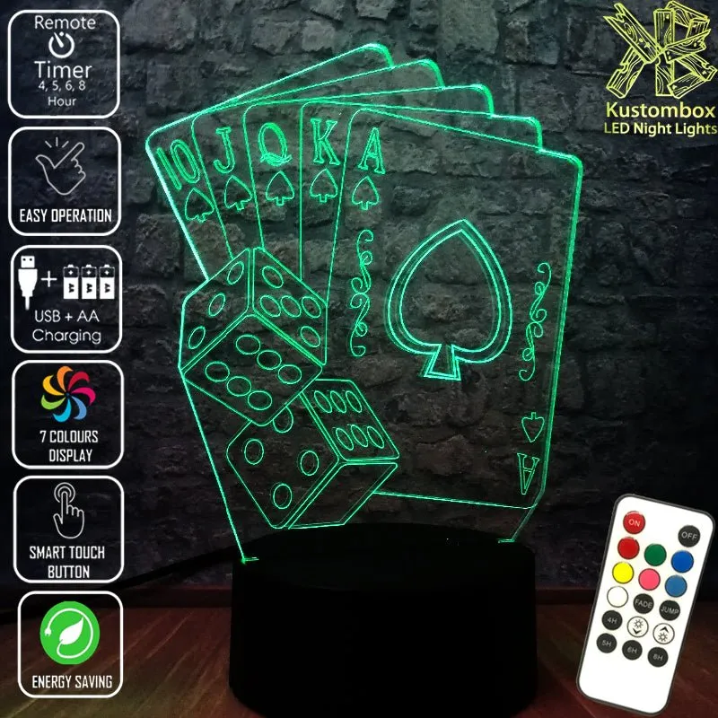 Texas Holdem Poker & Dice Card Game 3D LED Night Light