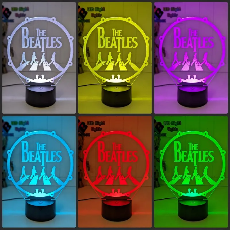 The Beatles Rock N Roll Music Legends Band 3D Led Night Light Lamp
