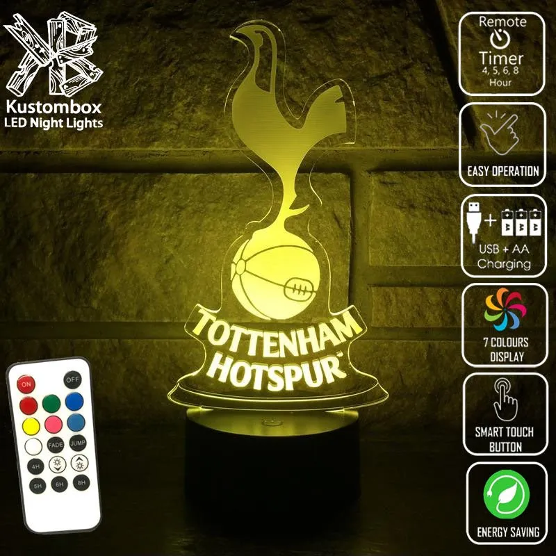 TOTTENHAM SPURS Football Soccer Club LED Night Light Lamp