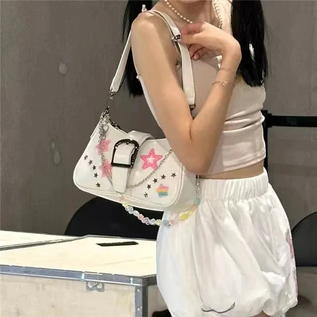UAKISS  -  Sweet Underarm Bag Star Y2K Spicy Girl One Shoulder Handheld Crossbody Fashion Chain Top-handle Bag