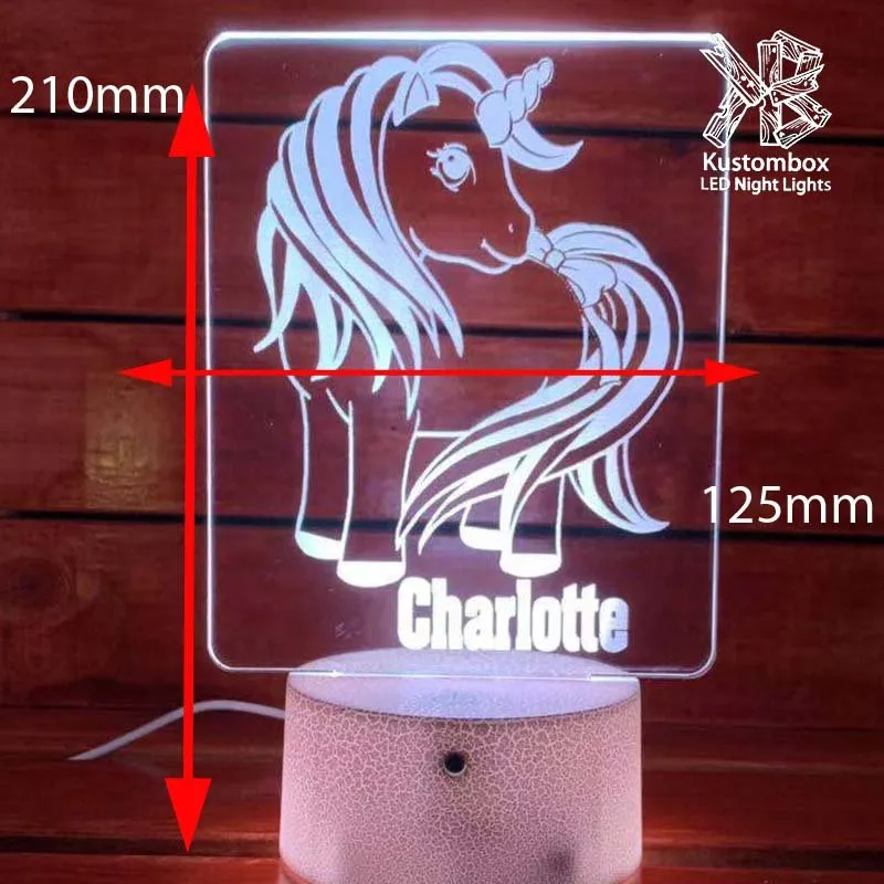 Unicorn Pony Personalised Name 3D LED Night Light Lamp