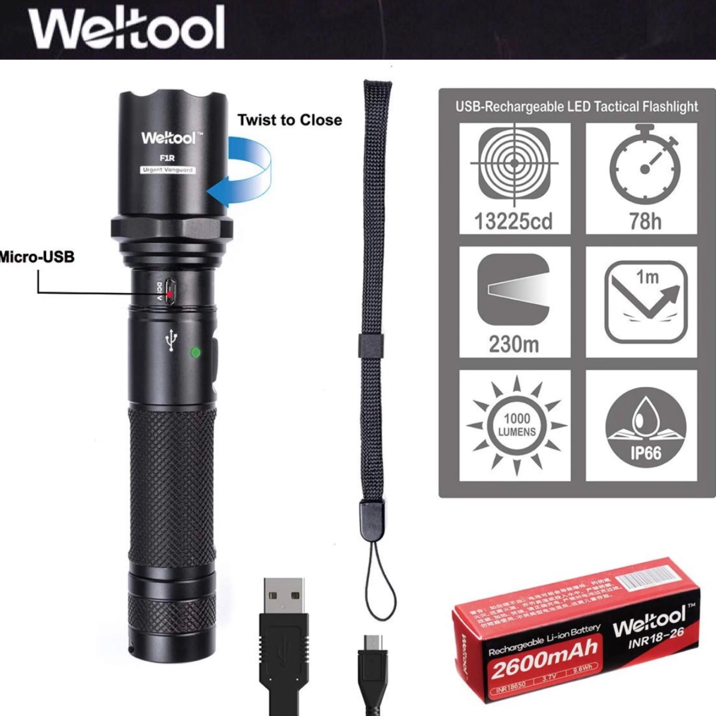 Weltool F1R 1000LMS 230M EDC Flashlight