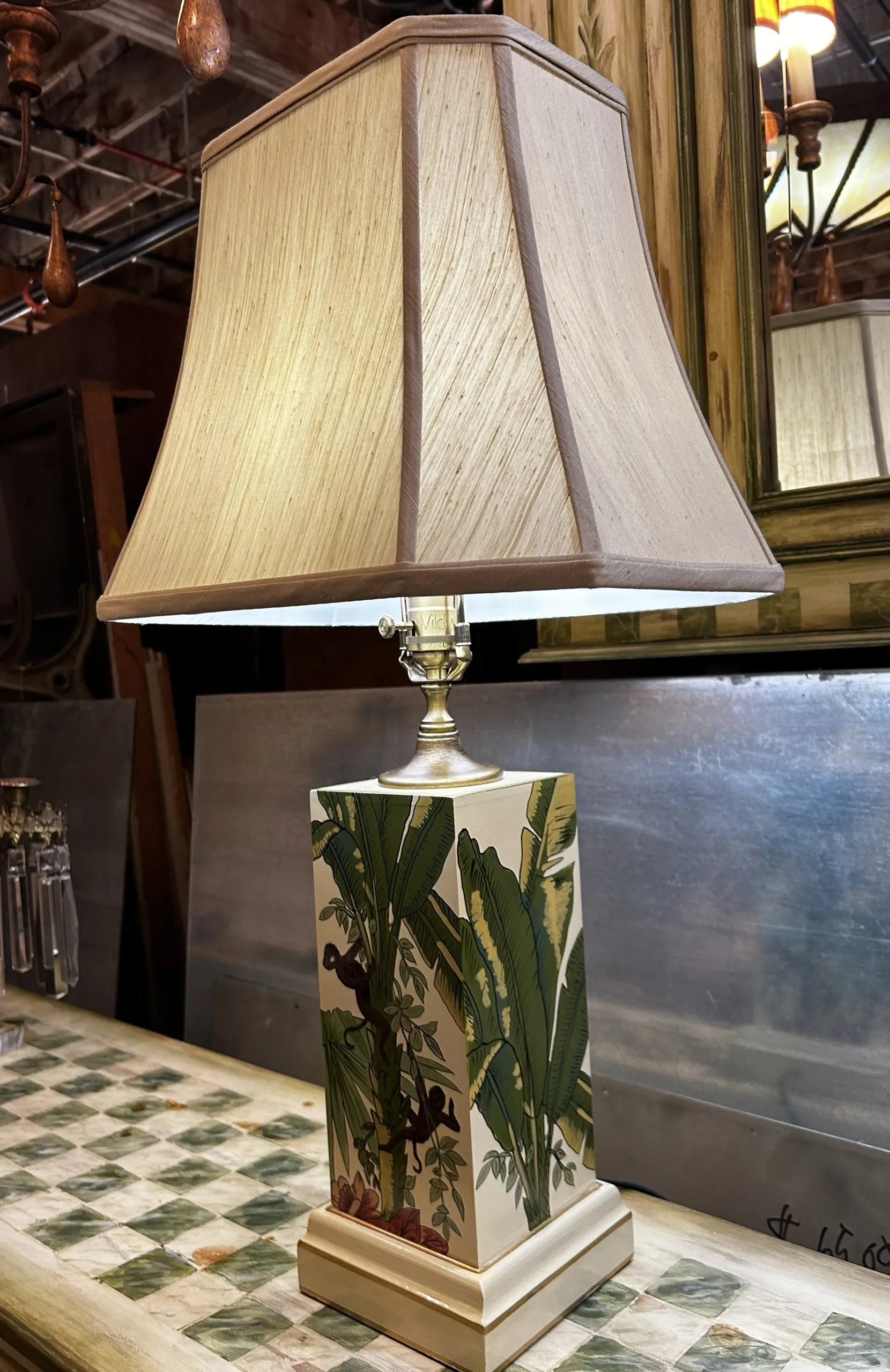 Wildwood Designs Ceramic Table Lamp, Monkeys in a Palm Tree, Shade Included
