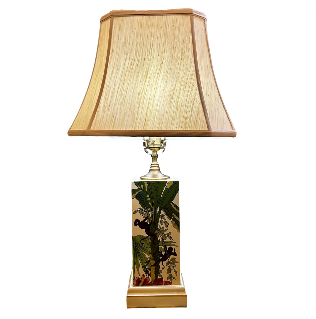 Wildwood Designs Ceramic Table Lamp, Monkeys in a Palm Tree, Shade Included