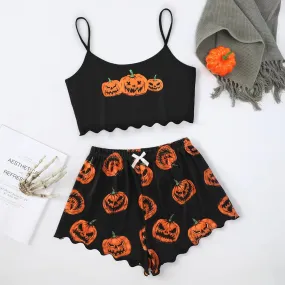 Women's Halloween Polyester Two-Piece Pajama Set