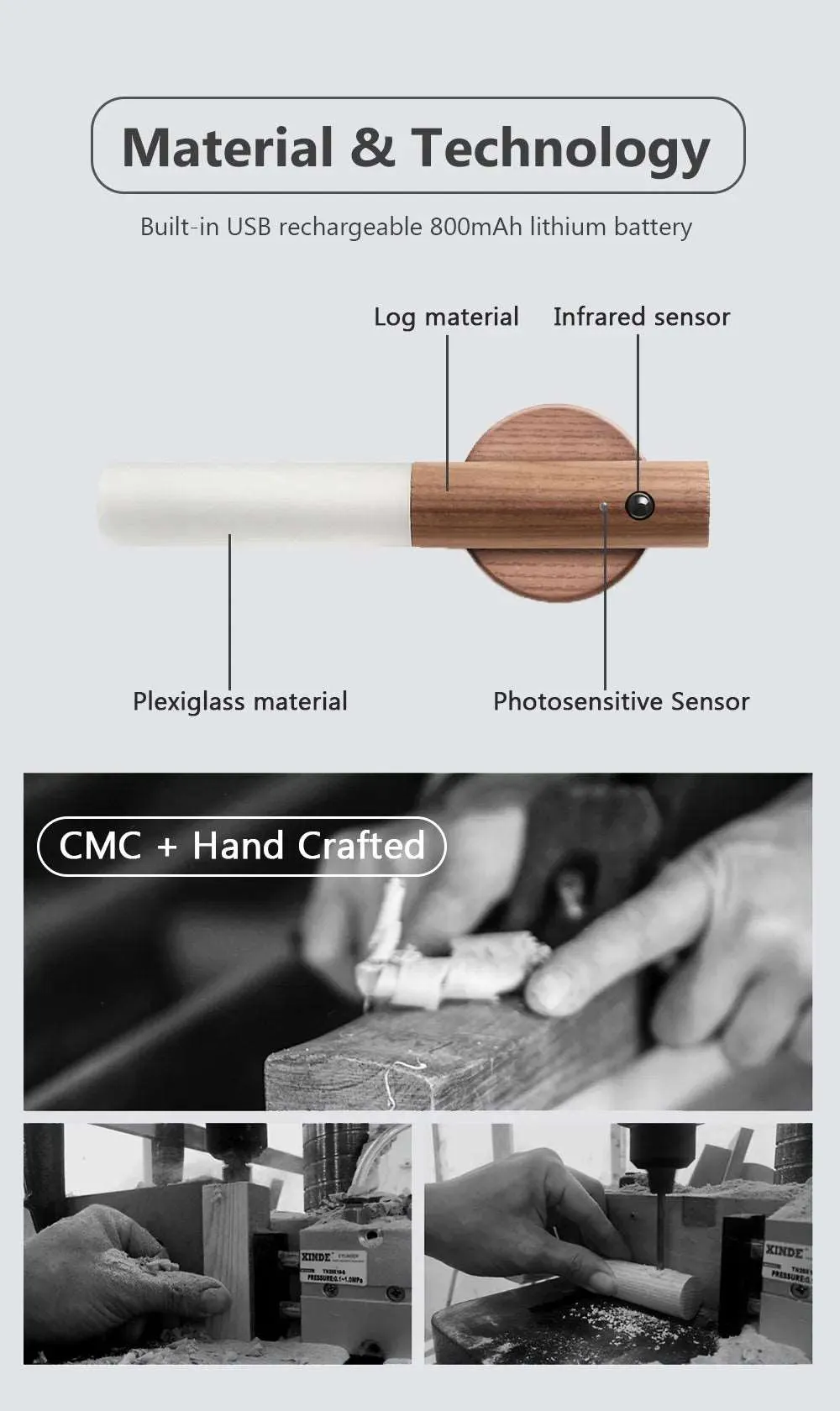 Wood LED Light USB Magnetic Wireless Night Light