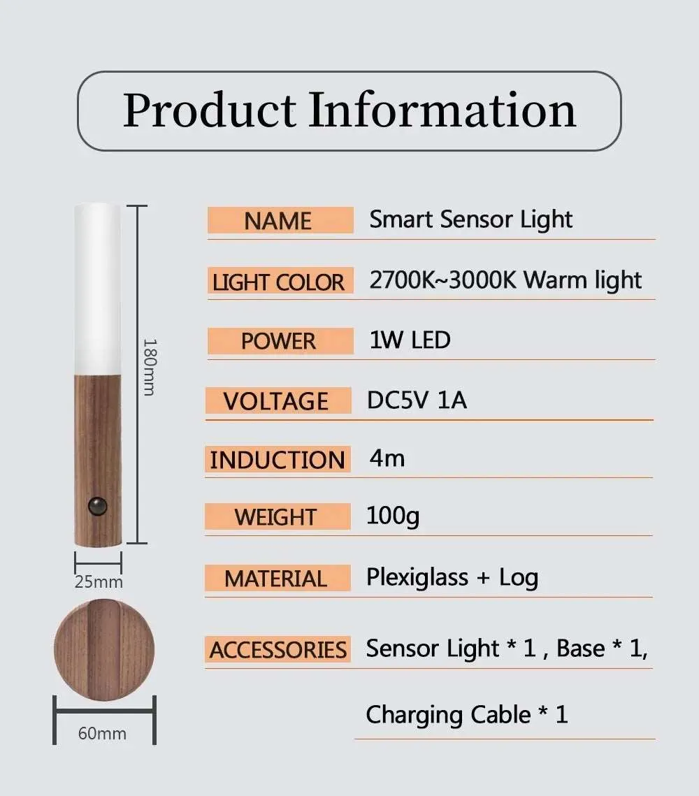 Wood LED Light USB Magnetic Wireless Night Light