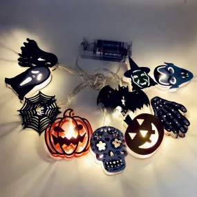 Yeknu indoor halloween decor ideas LED Halloween Pumpkin Light String Bat Skull Witch Garden Decorative Colored Lights