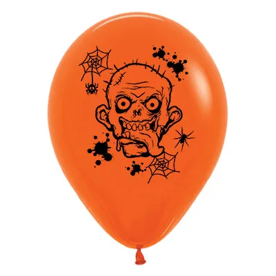 Zombie Horror Fashion Orange Latex Balloons 30cm 6pk